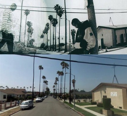 Comparison of album cover and streetview, the church on the right hand side is visible as well as the power cables in the top part.
