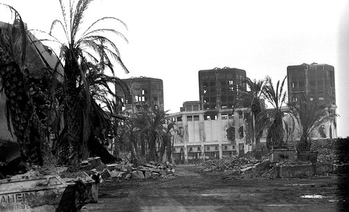 The set of Full Metal Jacket in Beckton Gas Works 1986, square buildings visible in the background.