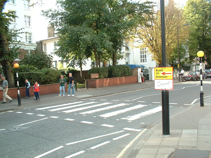 The famous crossing from opposite side of the street looking at the studio