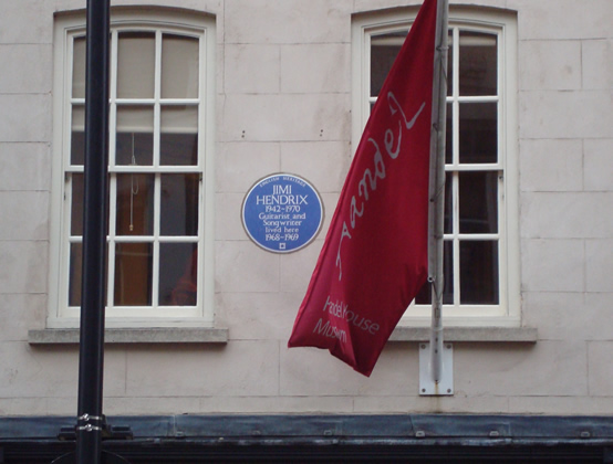 English heritage plaque honoring former resident Jimi Hendrix